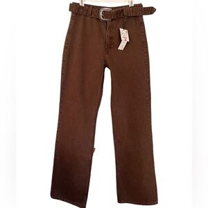 ZARA Women’s Chocolate Brown Belted Wide Leg Jeans ~ NWT Sz 6